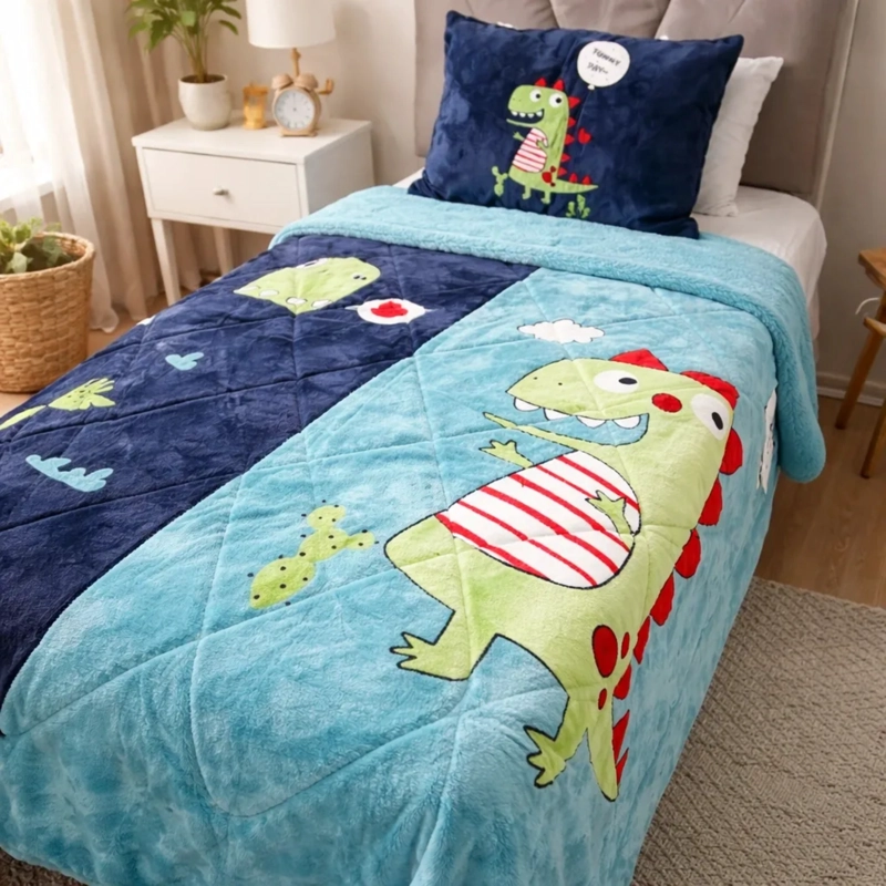 CUBRECAMA 1.5 PLAZAS CON CHIPORRO | DOBLE DINO - 3