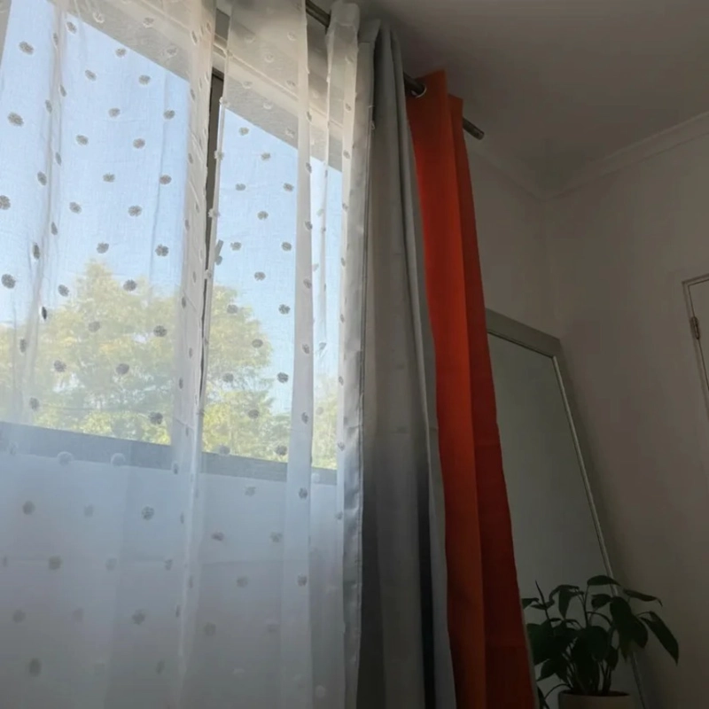 SET DE CORTINAS LINO COMBINADAS NARANJO + VISILLOS 4 PAÑOS - 1