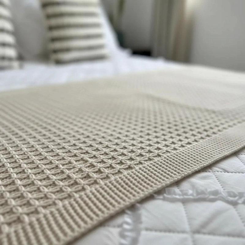 SET PIECERA TEJIDA BEIGE + 2 FUNDAS DE COJIN 45 × 45 CM - 1