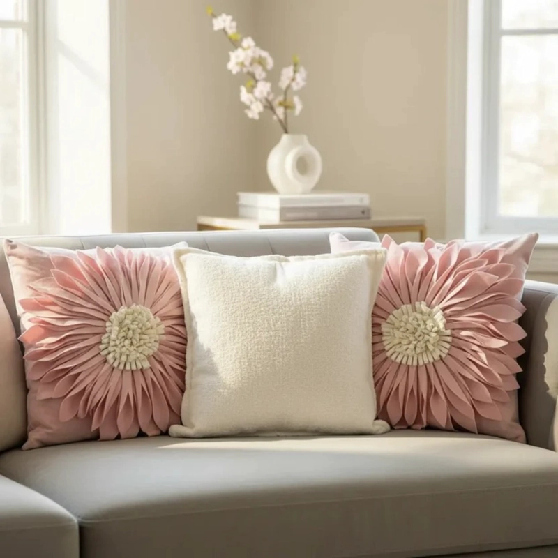 SET DE 3 COJINES DECORATIVOS FLOR 3D - 2