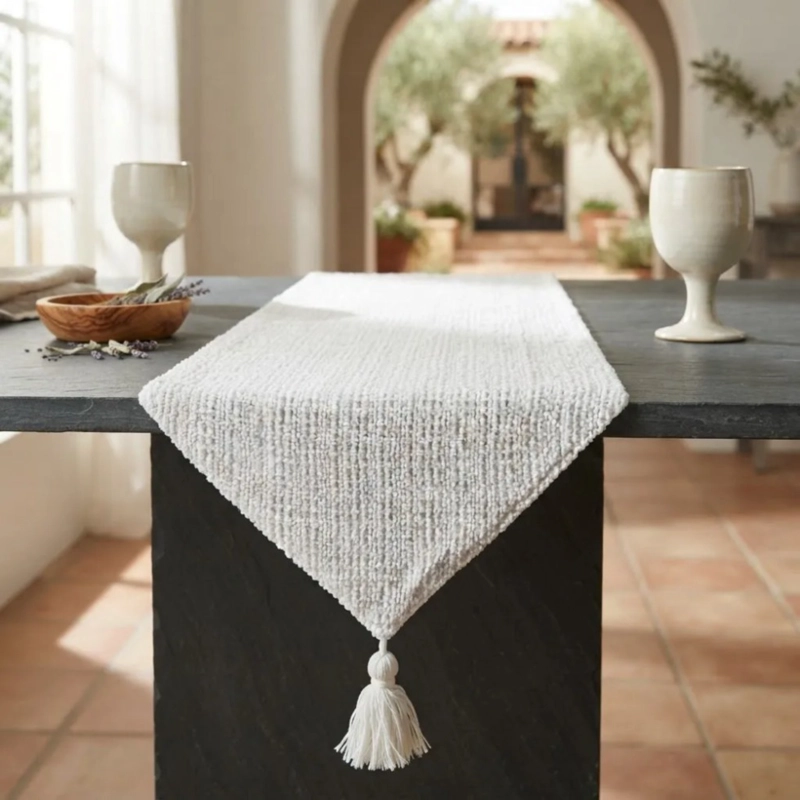 CAMINO DE MESA CHENILLE BLANCO TEXTURIZADO 30 × 180CM - 1
