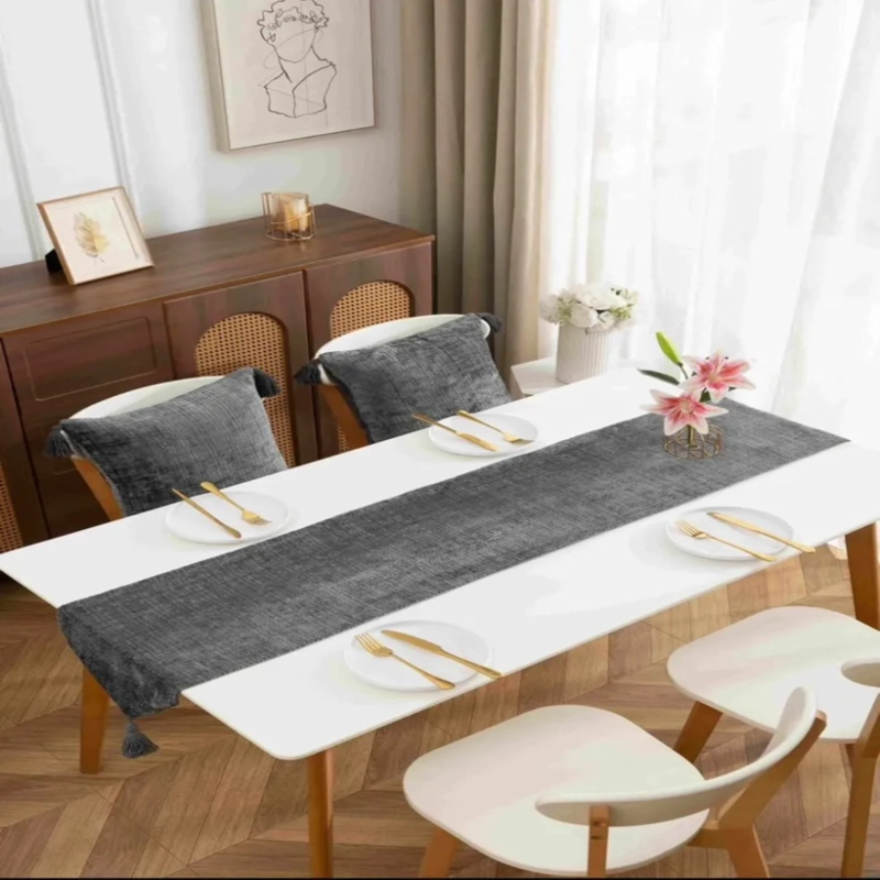 CAMINO DE MESA CHENILLE GRIS TEXTURIZADO 30 × 180CM - 1