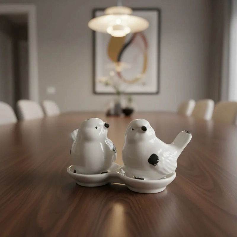 SET SALERO Y PIMENTERO CERAMICO DECORATIVO PAJARITOS BLANC - 1