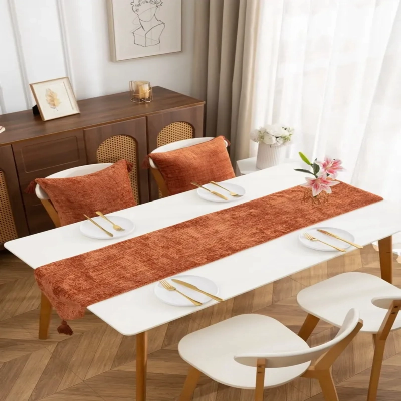 CAMINO DE MESA CHENILLE TERRACOTA TEXTURIZADO 30 × 180CM - 1