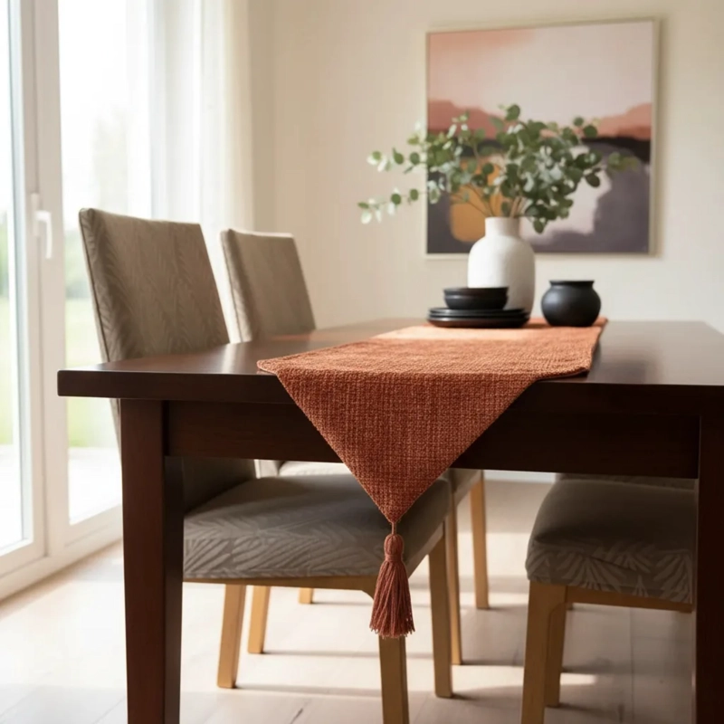 CAMINO DE MESA CHENILLE TERRACOTA TEXTURIZADO 30 × 180CM - 2