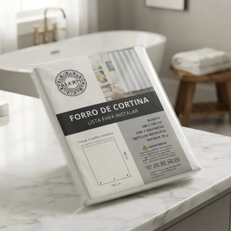FORRO PARA CORTINA DE BAÑO  TRASLUCIDO, 3 MAGNETOS 180×180CM - 1
