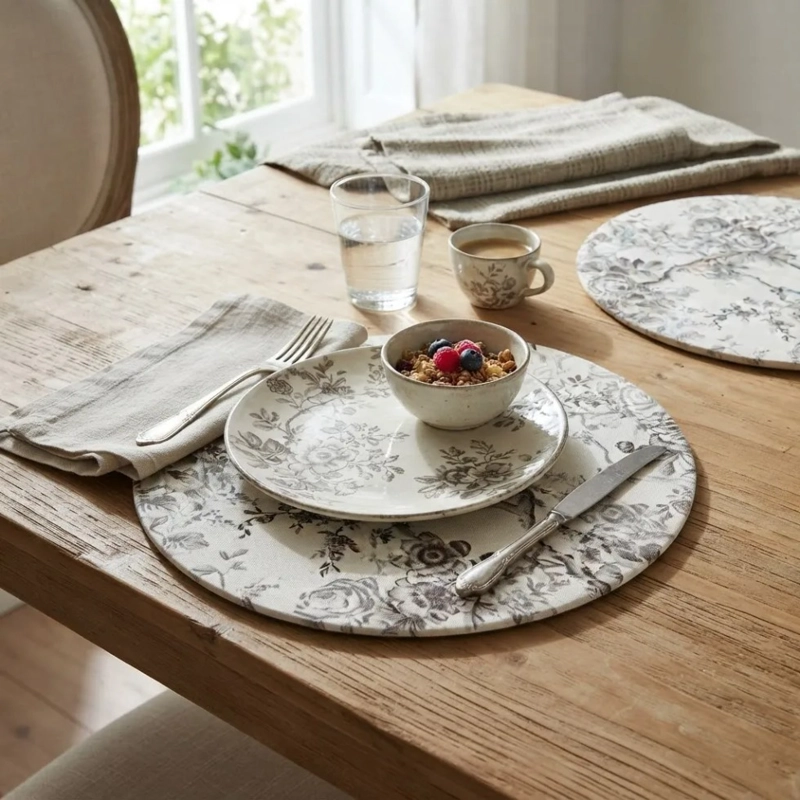 SET DE 6 INDIVIDUALES REDONDOS REPELENTES CON BASE MDF JARDIN FRANCE S - 2