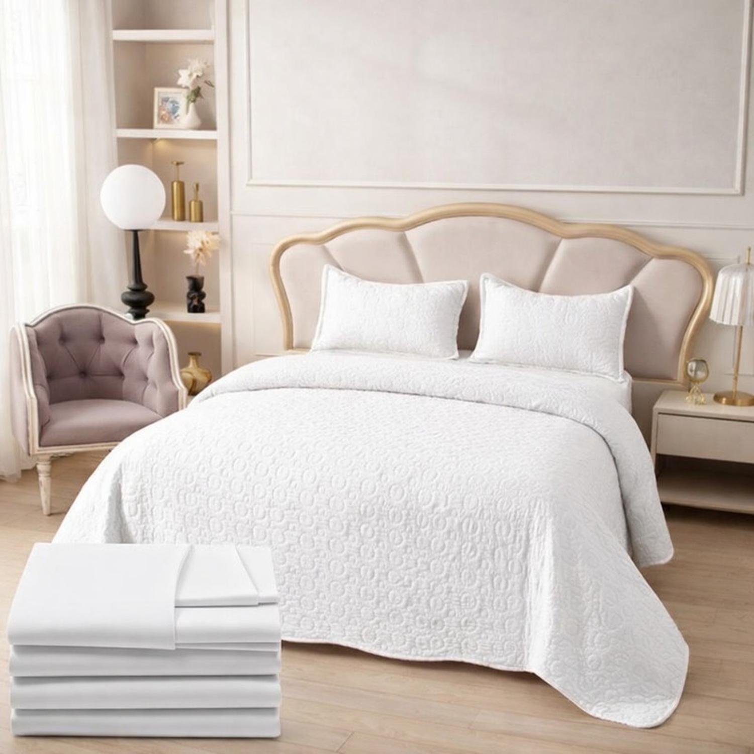CUBRECAMA + JUEGO DE SABANAS KING VERANO + FUNDAS ALMOHADA TAMAÑO KING - 1