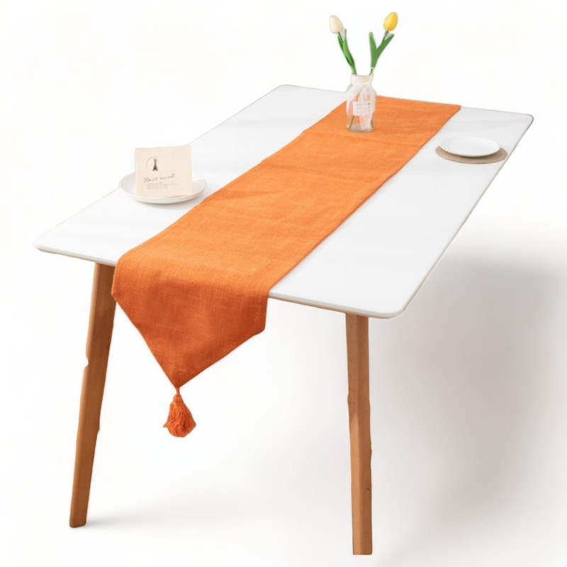 CAMINO DE MESA EN LINO MEDIDA 33X180CM CON FLECOS COLOR NARANJA - 1