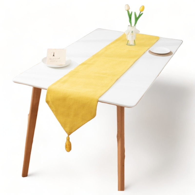 CAMINO DE MESA EN LINO MEDIDA 33X180CM CON FLECOS COLOR AMARILLO - 1