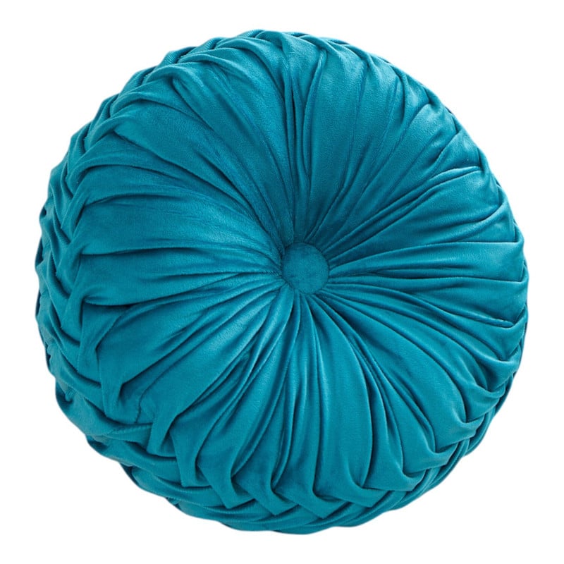 COJIN REDONDO DE TERCIOPELO DECORATIVO ELEGANTE 37CM TURQUESA - 1