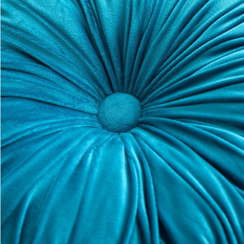 COJIN REDONDO DE TERCIOPELO DECORATIVO ELEGANTE 37CM TURQUESA - 4