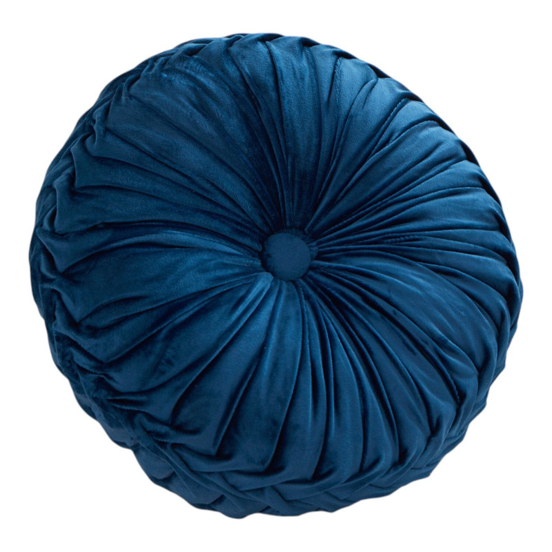 COJIN REDONDO DE TERCIOPELO DECORATIVO ELEGANTE 37CM AZUL - 1