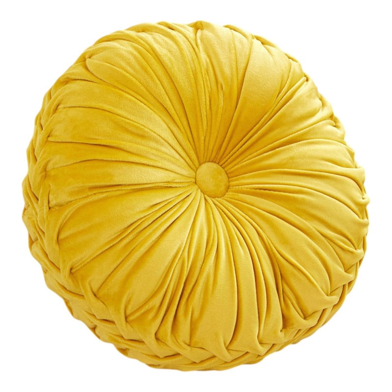 COJIN REDONDO DE TERCIOPELO DECORATIVO ELEGANTE 37CM AMARILLO - 1