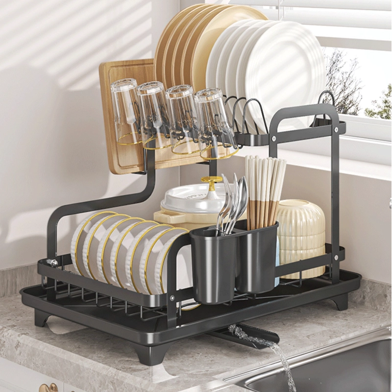 SECADOR ESCURRIDOR DE LOZA NEGRO COCINA PLATOS 2 NIVELES - 1