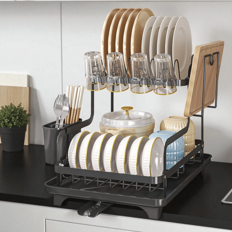 SECADOR ESCURRIDOR DE LOZA NEGRO COCINA PLATOS 2 NIVELES - 2