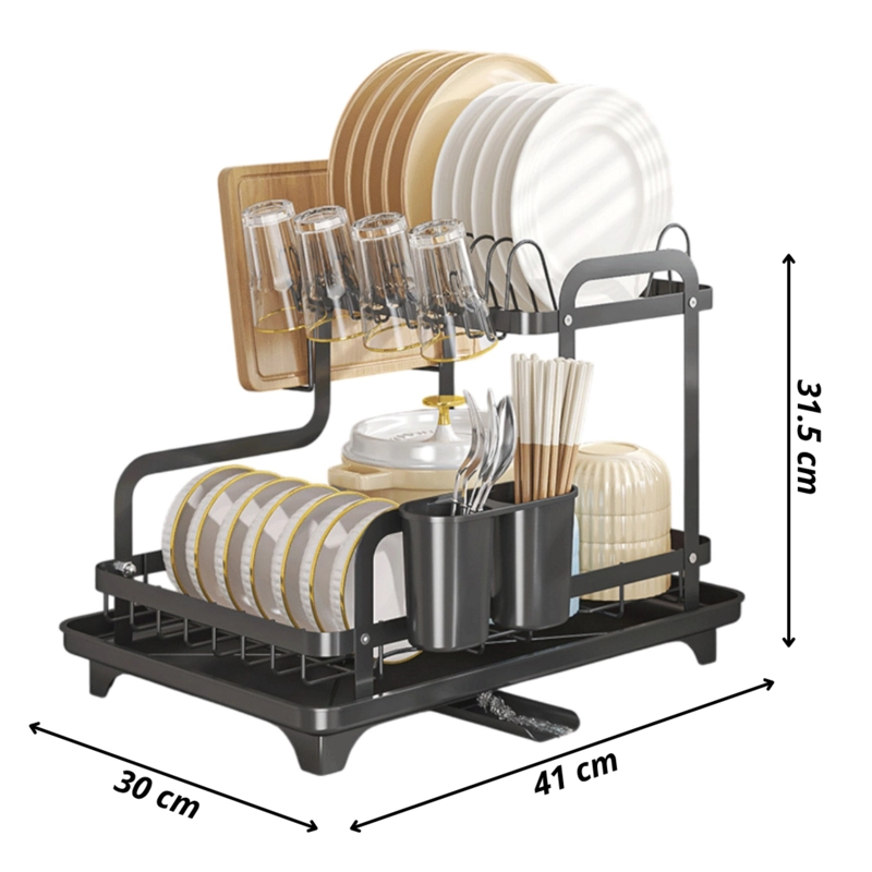 SECADOR ESCURRIDOR DE LOZA NEGRO COCINA PLATOS 2 NIVELES - 4