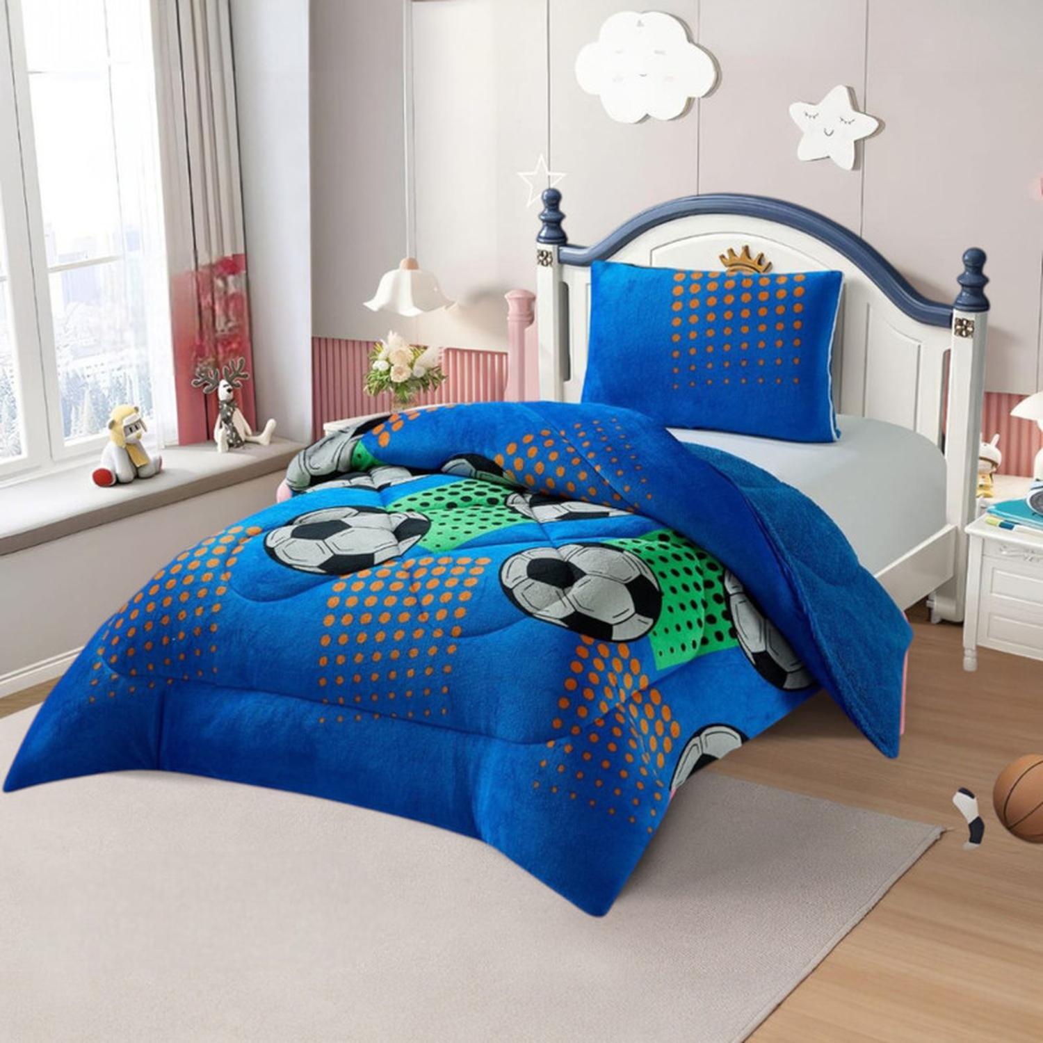 COBERTOR PLUSH LISO 1.5 PLAZAS CON CHIPORRO 1 FUNDA ALMOHADA TAMAÑO 1,5 PLAZAS - 1