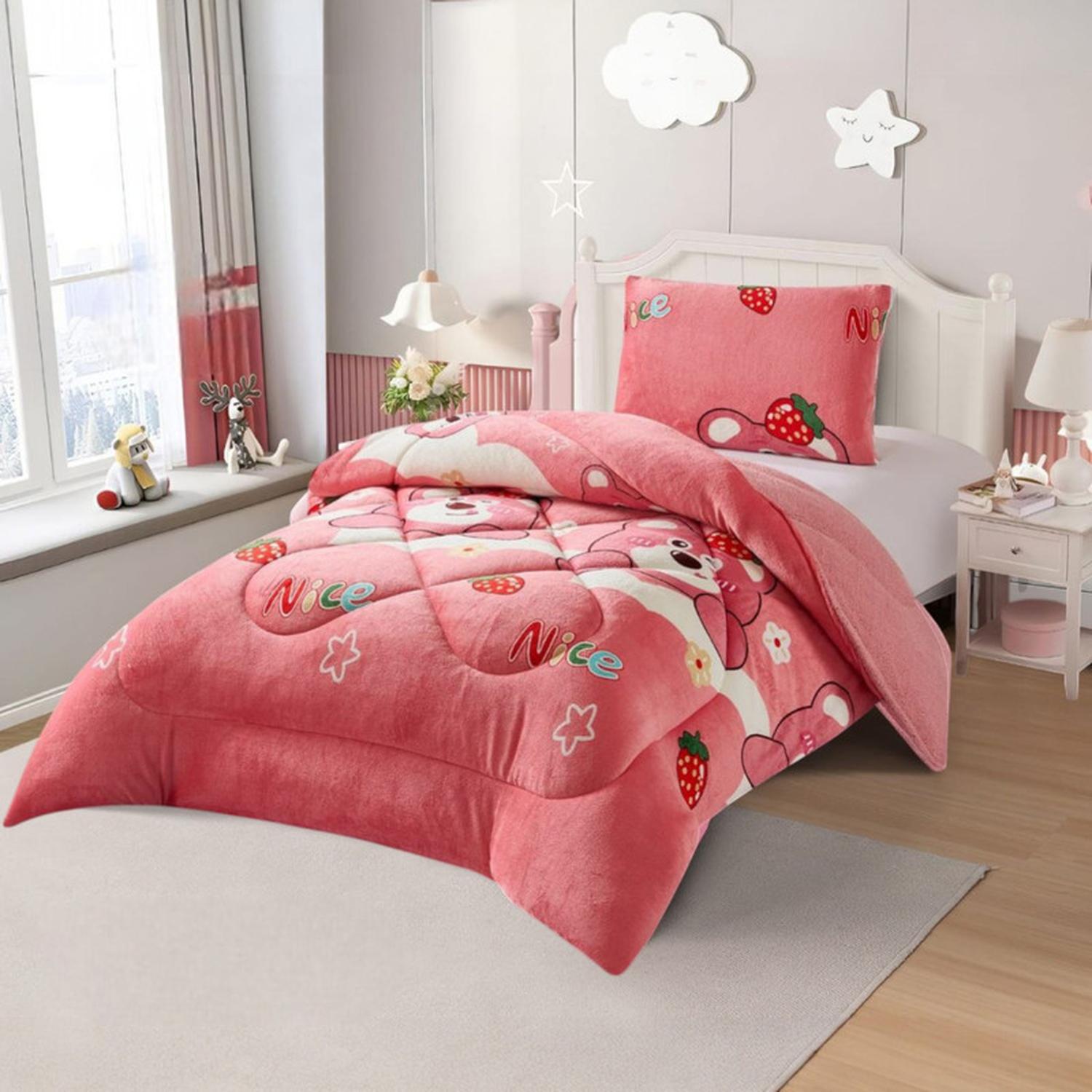 COBERTOR PLUSH LISO 1.5 PLAZAS CON CHIPORRO 1 FUNDA ALMOHADA TAMAÑO 1,5 PLAZAS - 1