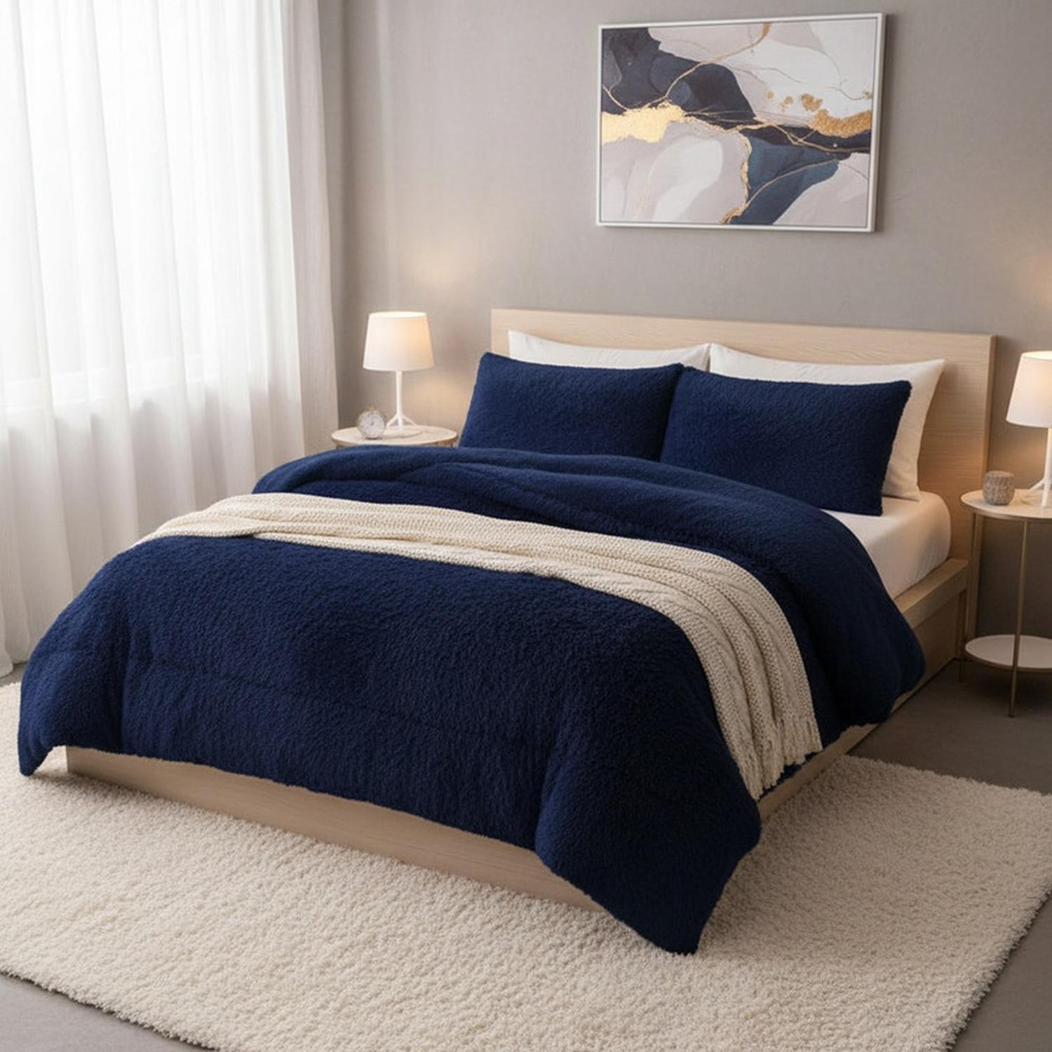 COBERTOR PELUDO CON CHIPORRO DE 1.5 PLAZA + 1 FUNDA ALMOHADA TAMAÑO 1,5 PLAZAS LISA - 1