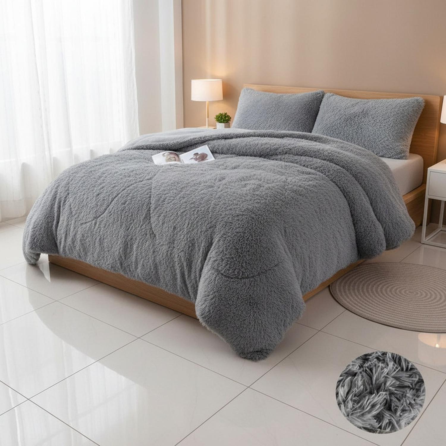 COBERTOR PELUDO CON CHIPORRO DE 1.5 PLAZA + 1 FUNDA ALMOHADA TAMAÑO 1,5 PLAZAS LISA - 1