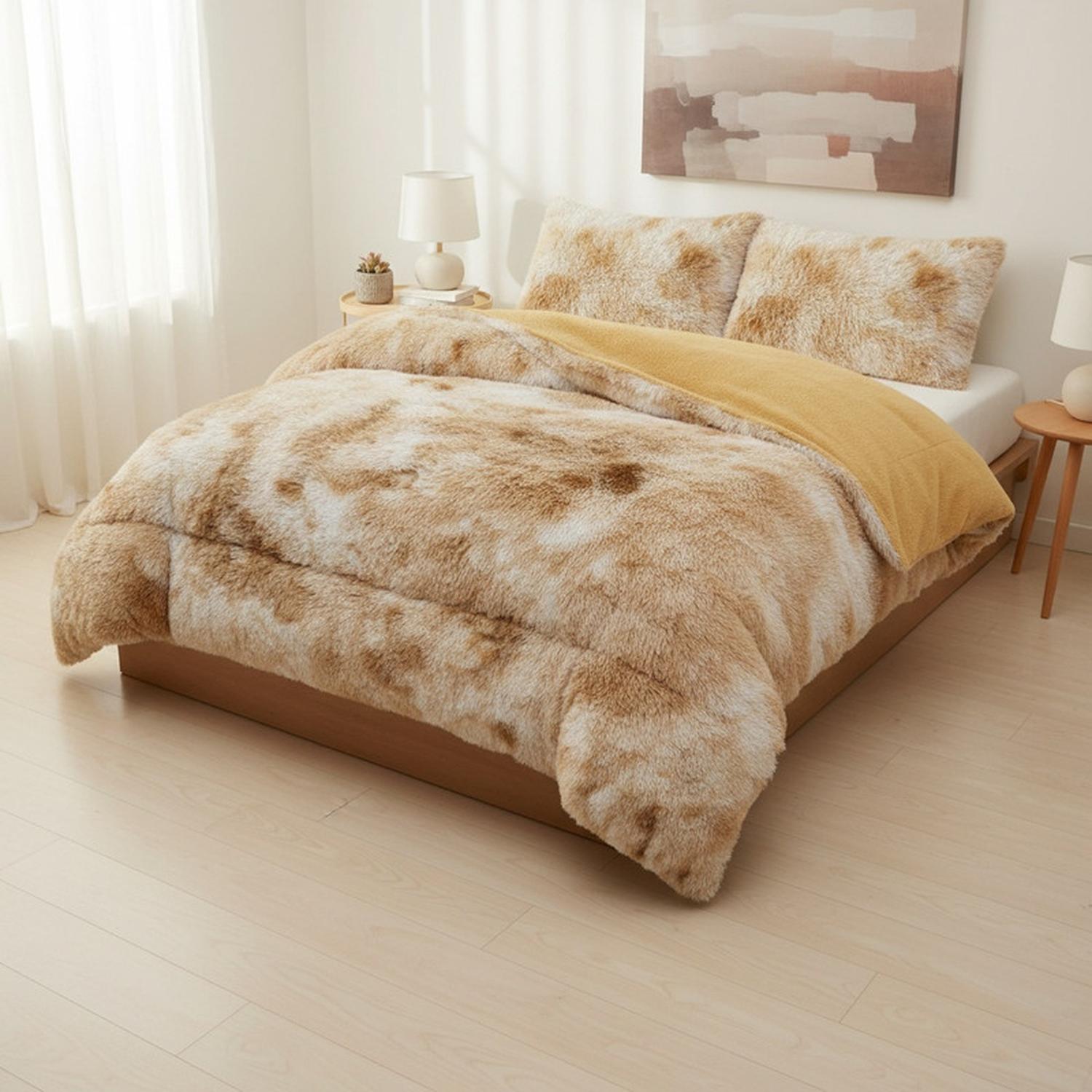 COBERTOR PELUDO CON CHIPORRO 2 PLAZA + 2 FUNDAS ALMOHADA TAMAÑO 2 PLAZAS LISA - 1