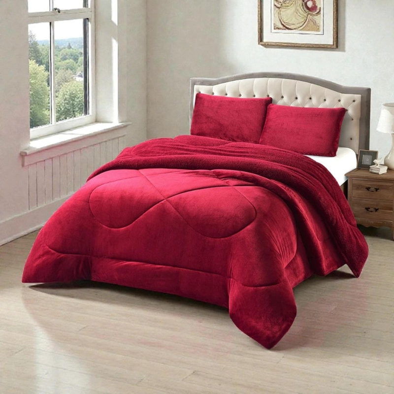 PLUMON PLUSH LISO CON CHIPORRO 2 PLAZAS + 2 FUNDAS ALMOHADA TAMAÑO 2 PLAZAS BURDEO  TF - 1
