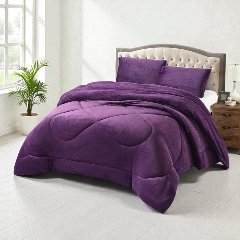 PLUMON PLUSH LISO CON CHIPORRO 2 PLAZAS + 2 FUNDAS ALMOHADA TAMAÑO 2 PLAZAS MORADO TF - 1