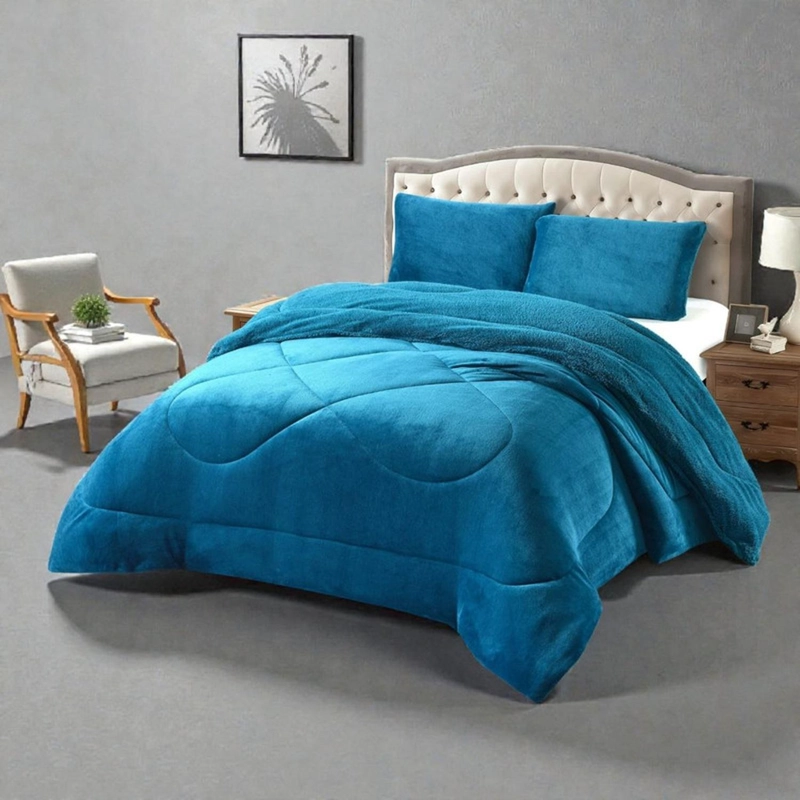 PLUMON PLUSH LISO CON CHIPORRO 2 PLAZAS + 2 FUNDAS ALMOHADA TAMAÑO 2 PLAZAS TURQUESA TF - 1