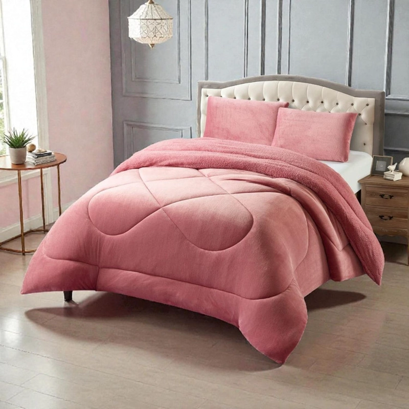 PLUMON PLUSH LISO CON CHIPORRO 2 PLAZAS + 2 FUNDAS ALMOHADA TAMAÑO 2 PLAZAS ROSADO TF - 1