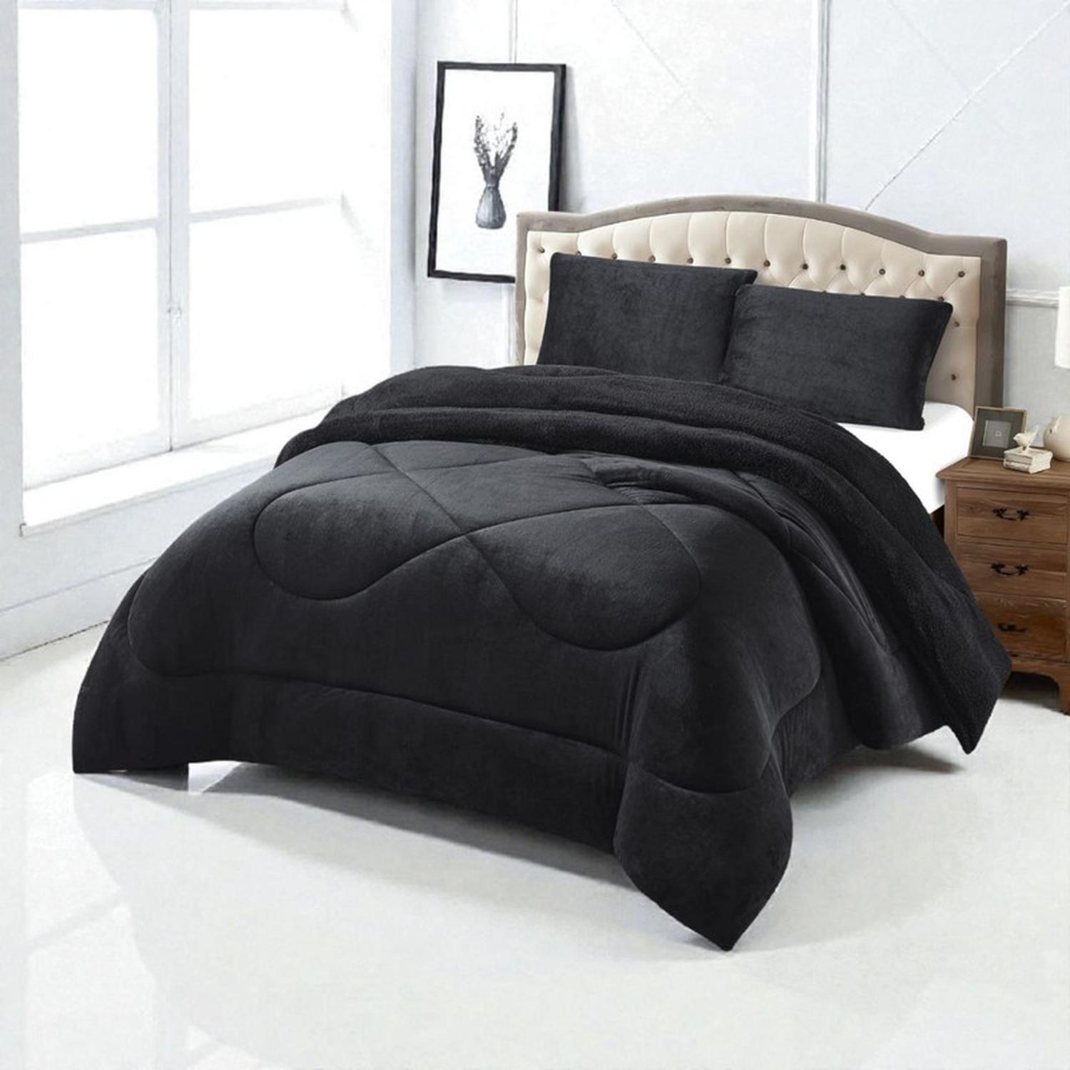 PLUMON PLUSH LISO CON CHIPORRO 2 PLAZAS + 2 FUNDAS ALMOHADA TAMAÑO 2 PLAZAS NEGRO TF - 1
