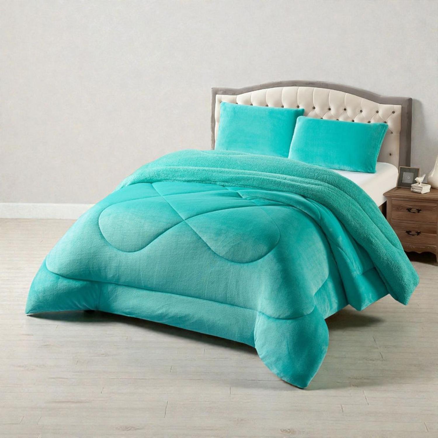 PLUMON PLUSH LISO CON CHIPORRO 2 PLAZAS + 2 FUNDAS ALMOHADA TAMAÑO 2 PLAZAS MENTA TF - 1