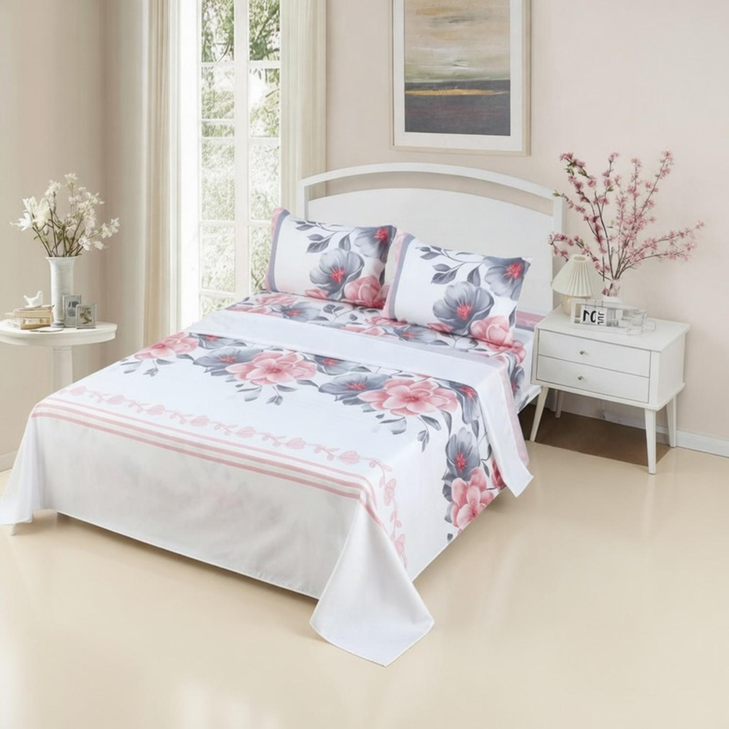JUEGO DE SABANAS 2 PLAZAS 100% ALGODON + 2 FUNDAS ALMOHADA TAMAÑO 2 PLAZAS LISO - 1