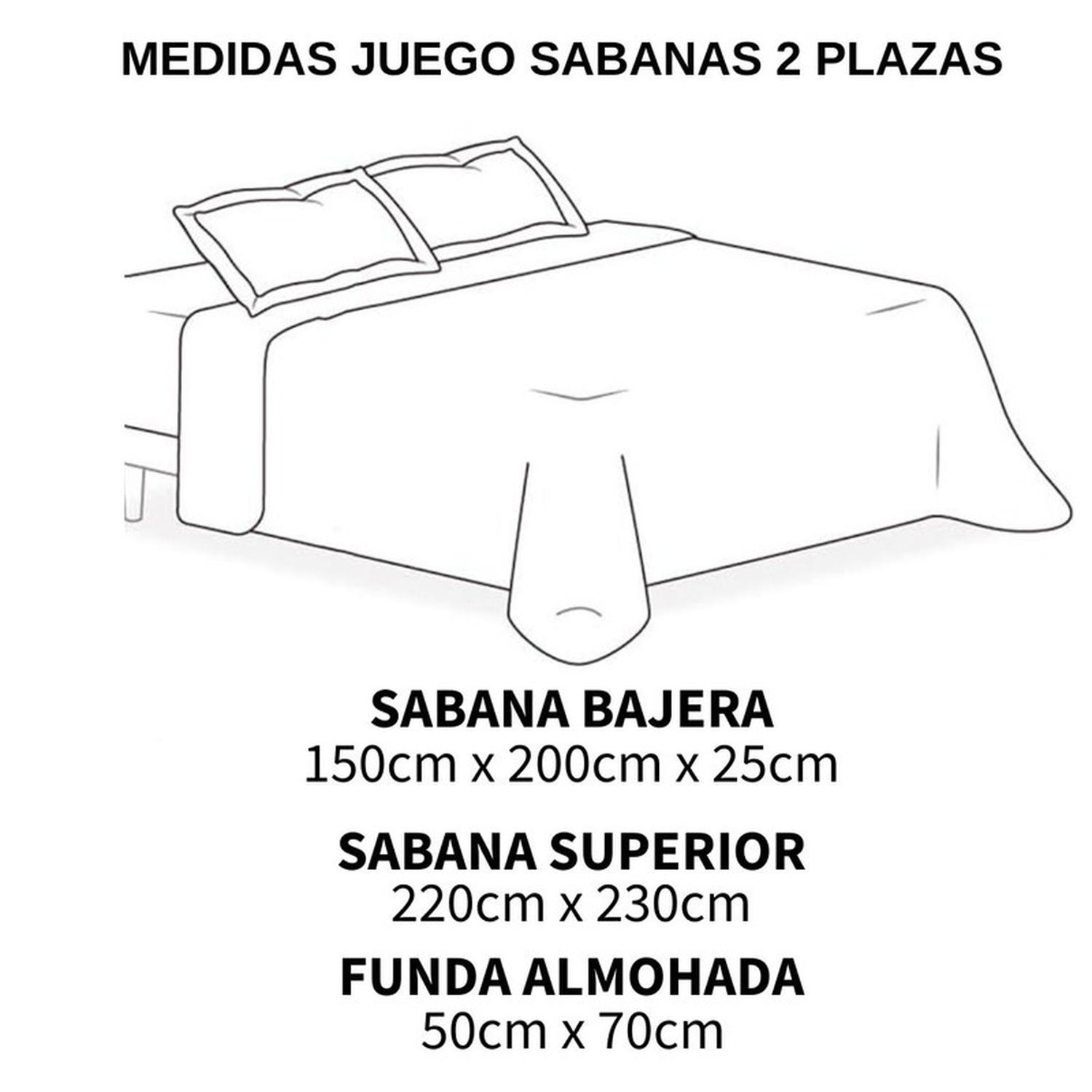 JUEGO DE SABANAS 2 PLAZAS 100% ALGODON + 2 FUNDAS ALMOHADA TAMAÑO 2 PLAZAS LISO - 2