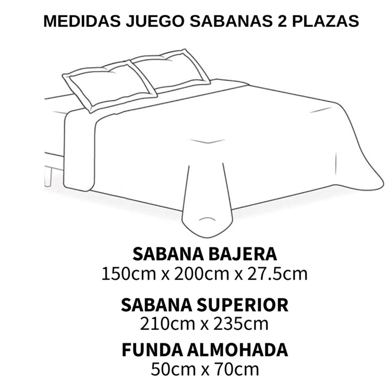 JUEGO DE SABANAS DE 200 HILOS CAMA 2 PLAZAS + 2 FUNDAS TAMAÑO 2 PLAZAS - 2