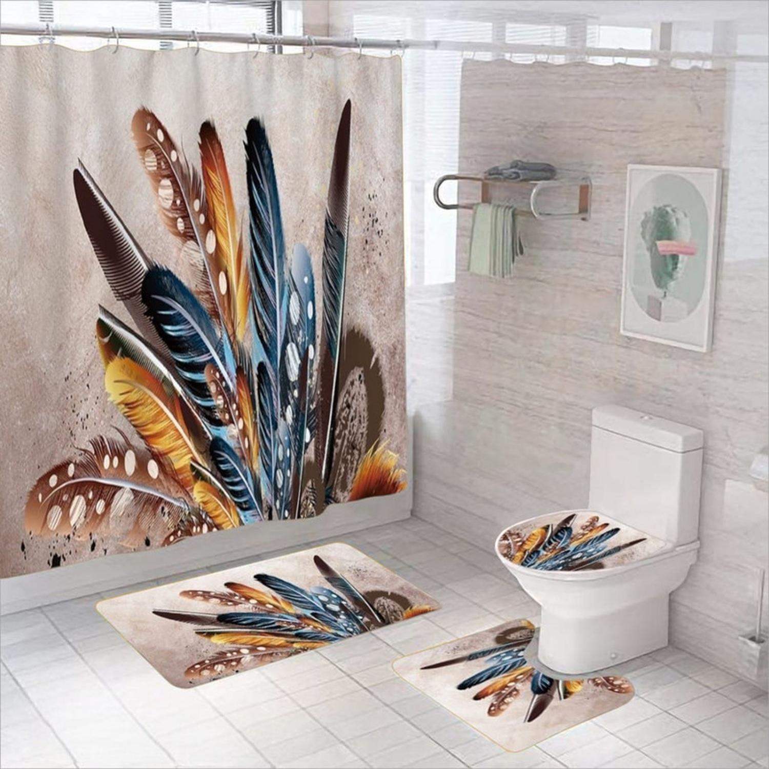 JUEGO DE BAÑO SET DE 4 PIEZAS CORTINA + TAPA WC + 2 ALFOMBRA - 1
