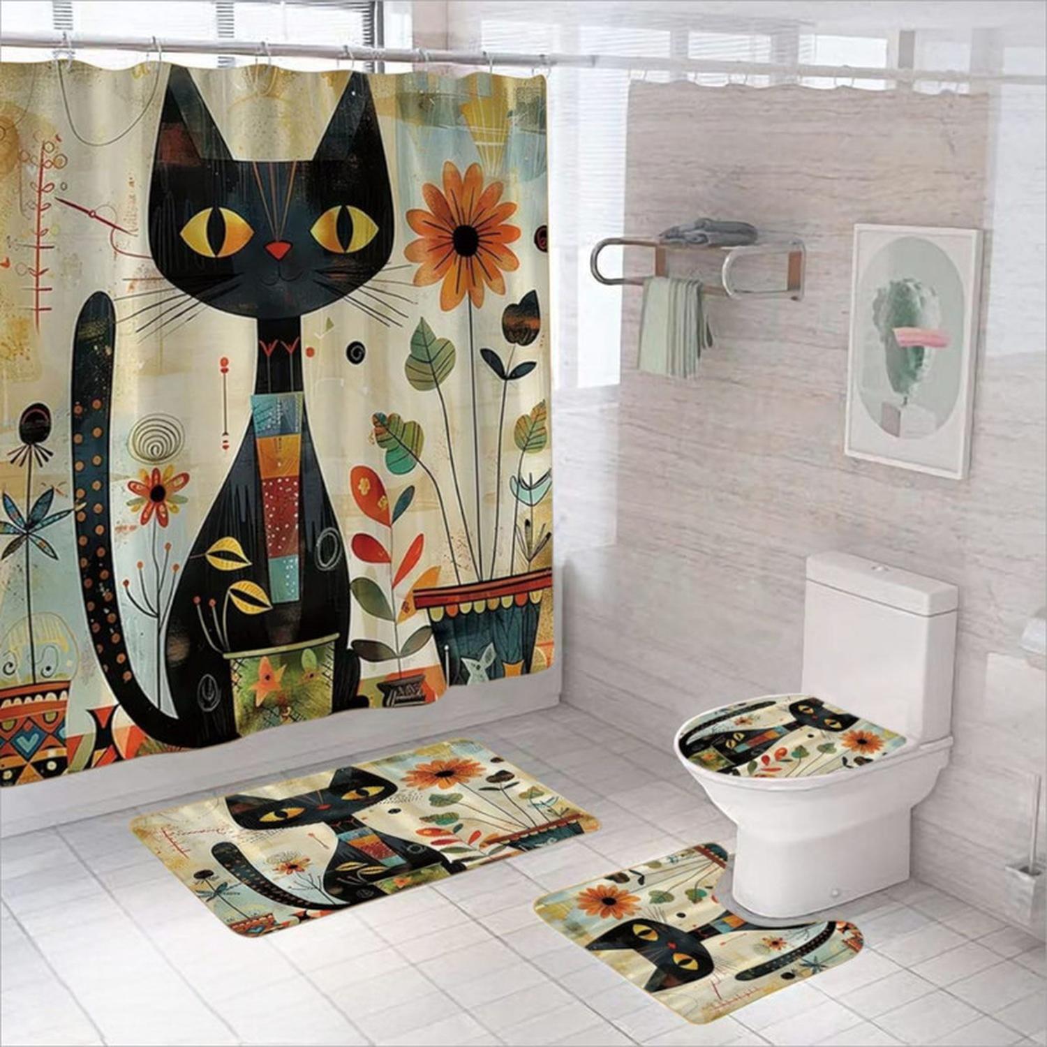 JUEGO DE BAÑO SET DE 4 PIEZAS CORTINA + TAPA WC + 2 ALFOMBRA - 1
