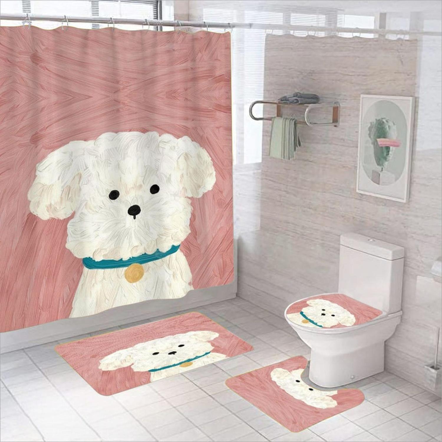 JUEGO DE BAÑO SET DE 4 PIEZAS CORTINA + TAPA WC + 2 ALFOMBRA - 1