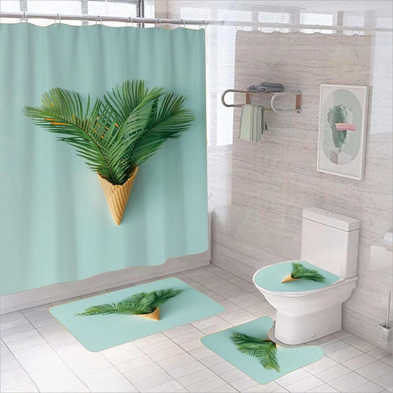 JUEGO DE BAÑO SET DE 4 PIEZAS CORTINA + TAPA WC + 2 ALFOMBRA - 1