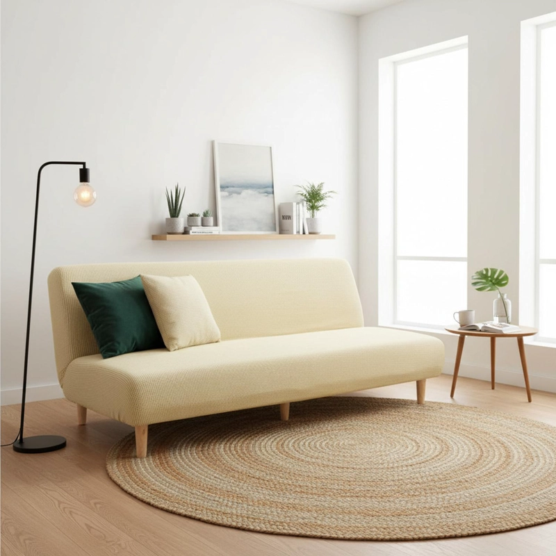FUNDAS CUBRE FUTON CUADRILLE ELASTICADA TELA TEXTURIZADA COLOR CAFE OSCURO - 1