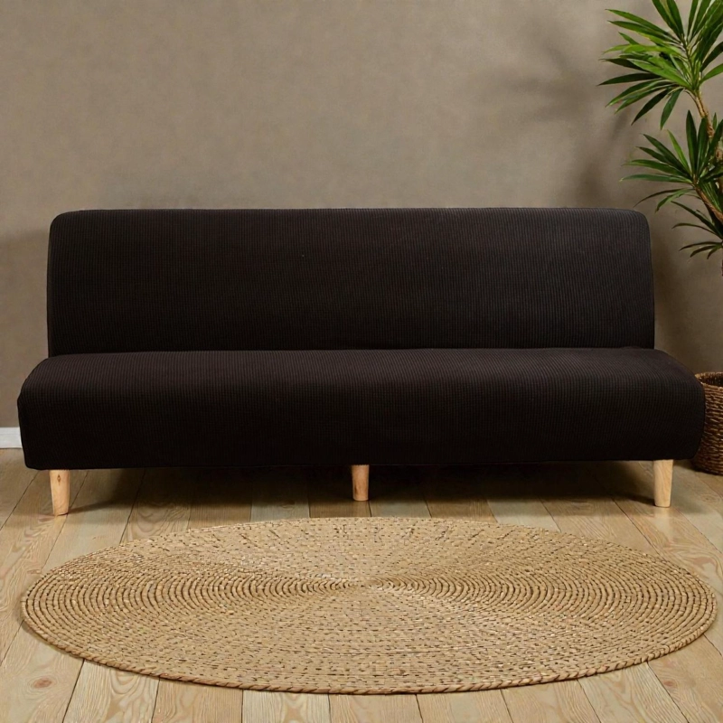 FUNDAS CUBRE FUTON CUADRILLE ELASTICADA TELA TEXTURIZADA COLOR CAFE OSCURO - 1
