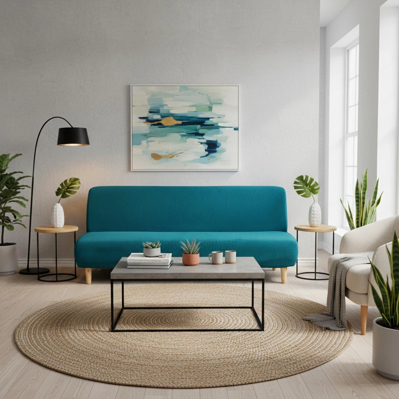 FUNDAS CUBRE FUTON CUADRILLE ELASTICADA TELA TEXTURIZADA COLOR CAFE OSCURO - 1