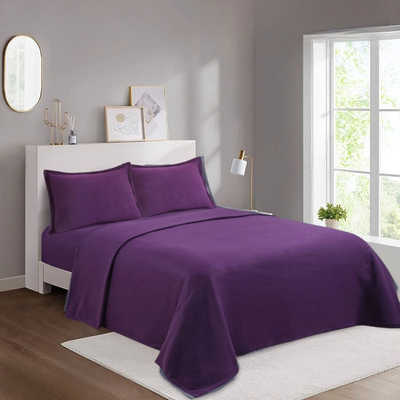 JUEGO DE SABANAS POLAR TERMICAS MAS FUNDAS PARA ALMOHADA DE 2 PLAZAS MORADO - 1