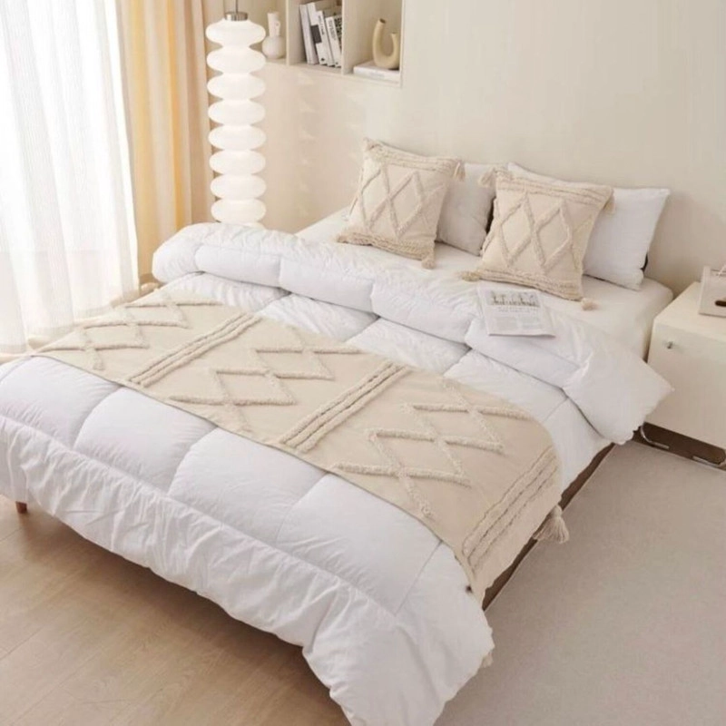 JUEGO DE PIECERA BOHO CON RELIEVE MEDIDA 210X70CM + 2 FUNDAS - 1