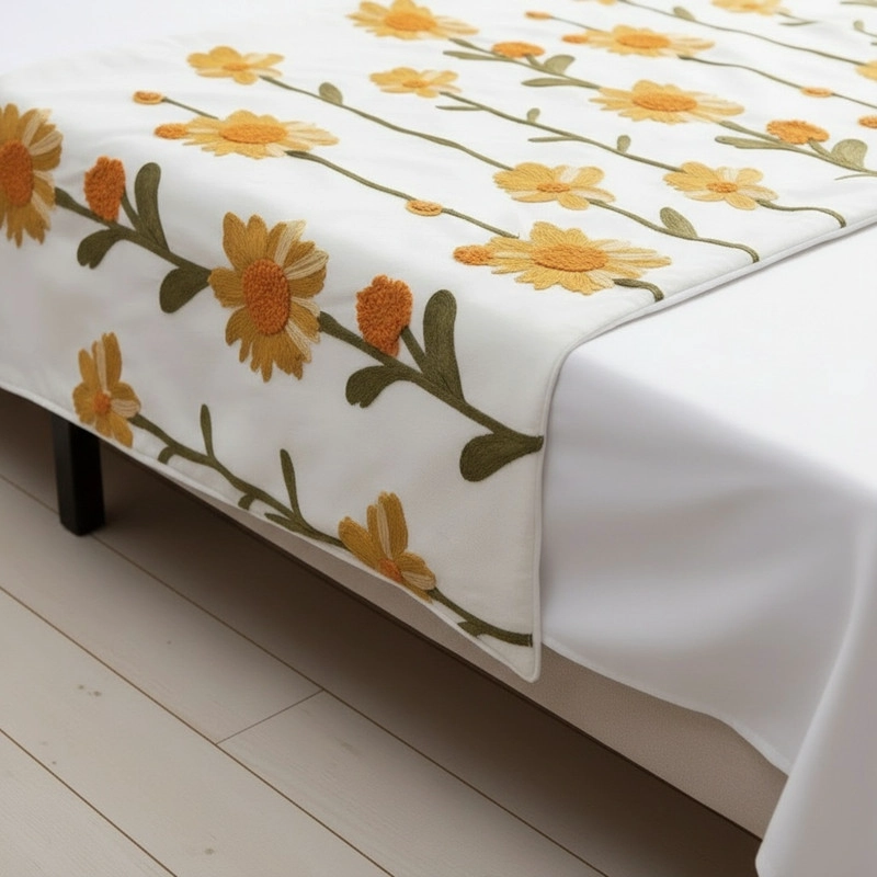 JUEGO DE PIECERA BORDADA MEDIDA 210X70CM + 2 FUNDAS - 5