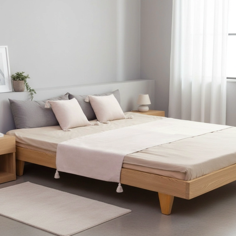 JUEGO DE PIECERA DE LINO CON POMPONES MEDIDA 70X210CM PIE DE CAMA CREMA - 1