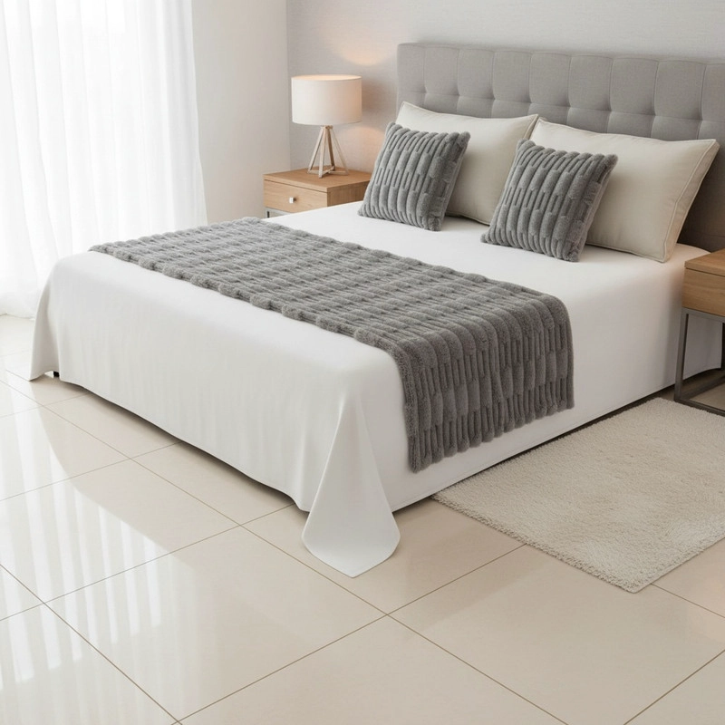 JUEGO DE PIECERA TEXTURIZADA MEDIDA 70X210CM PIE DE CAMA GRIS - 1