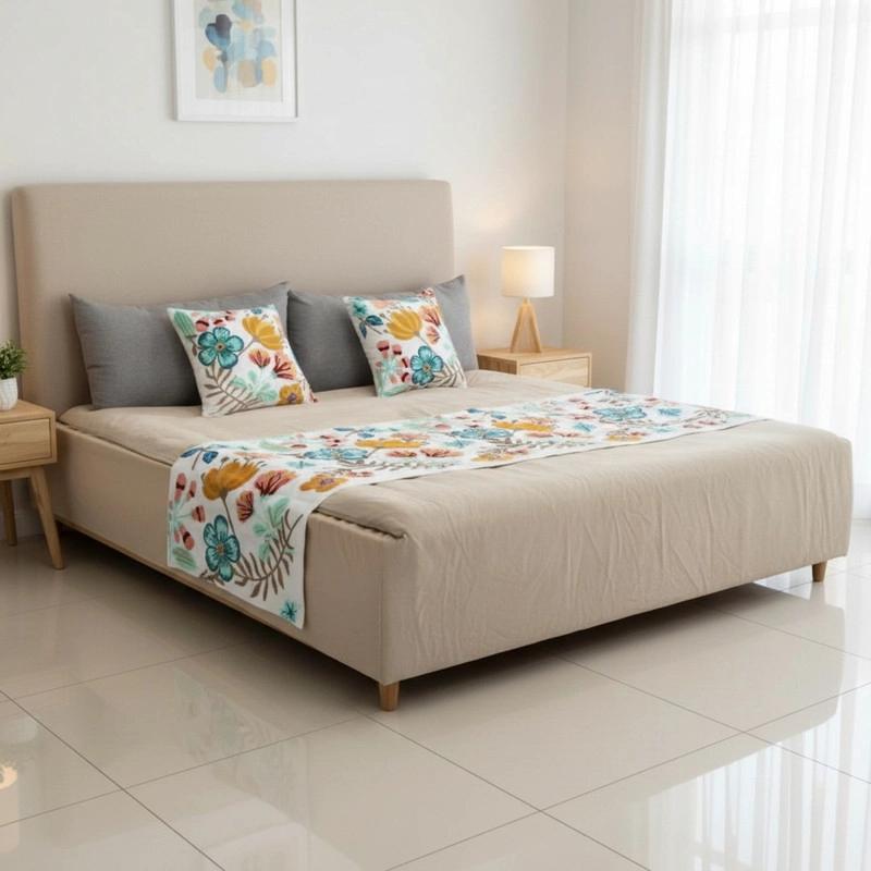 JUEGO DE PIECERA BORDADA MEDIDA 210X70CM + 2 FUNDAS - 1