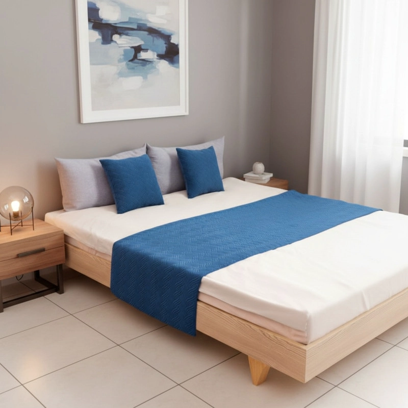 JUEGO DE PIECERA DE TERCIOPELO PLUSH MEDIDA 70X210CM PIE DE CAMA AZUL - 1