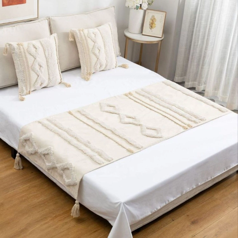 JUEGO DE PIECERA BOHO CON RELIEVE MEDIDA 210X70CM + 2 FUNDAS - 1
